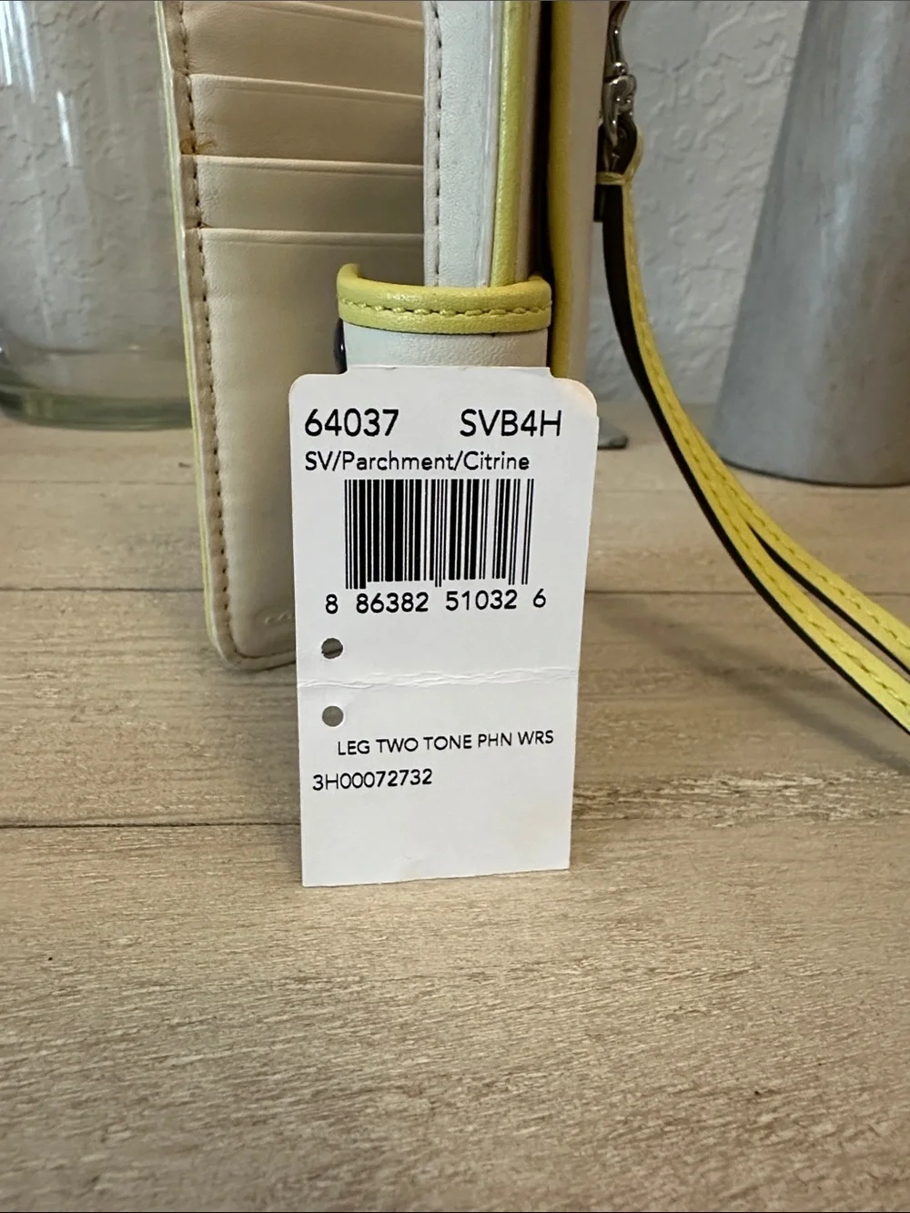 Coach White Leather Phone Case with Yellow Trim and Wristlet
